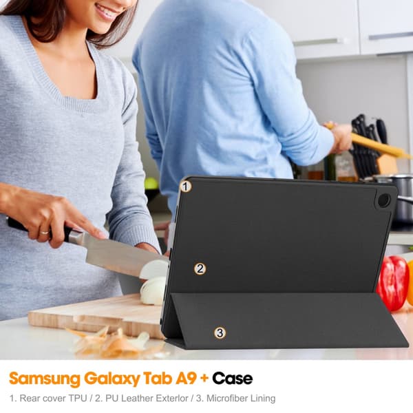 Samsung Galaxy Tab A9 Plus Fodral Tri-Fold Med Pen-hållare Svart