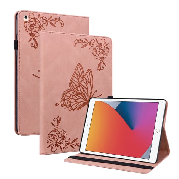 Läderfodral iPad 10.2 9th Gen (2021) Fjärilar Rosa