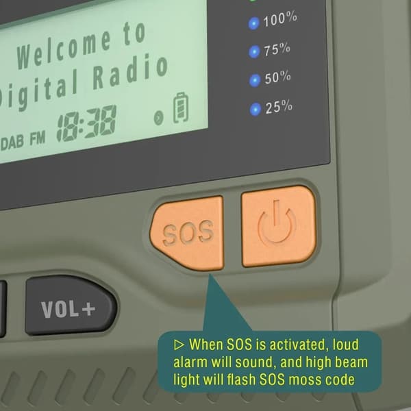 Solenergi håndsveiv DAB FM-radio lommelykt 4500mAh strømbank