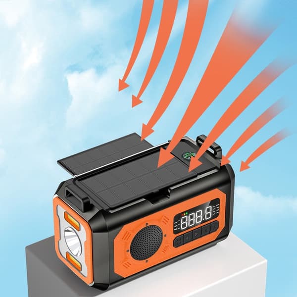 håndsving Radio 12000mAh Power Bank Batteri lommelygte Solar opladning
