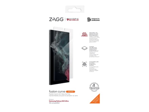 ZAGG InvisibleShield Fusion D3O Curve - Skjermbeskyttelse for mobiltelefon - biometrisk teknologi - glass - for Samsung Galaxy S22 Ultra