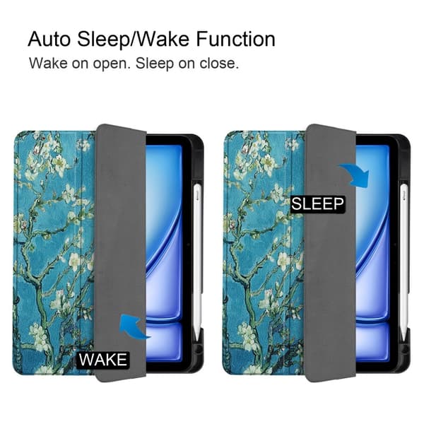 Til iPad Air 11 (2024) Etui Tre-fold Stativ Tablet Cover med Pen Holder - Blossom