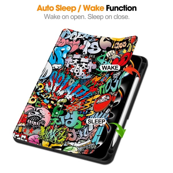 Til iPad Pro 11 (2024) Etui Tre-fold Stativ Tablet Cover med Pen Holder - Graffiti