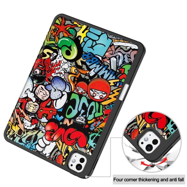 Til iPad Pro 11 (2024) Etui Tre-fold Stativ Tablet Cover med Pen Holder - Graffiti