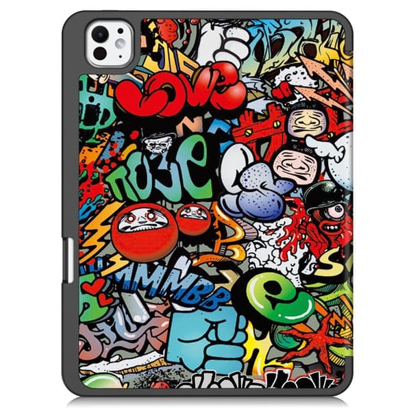 Til iPad Pro 11 (2024) Etui Tre-fold Stativ Tablet Cover med Pen Holder - Graffiti