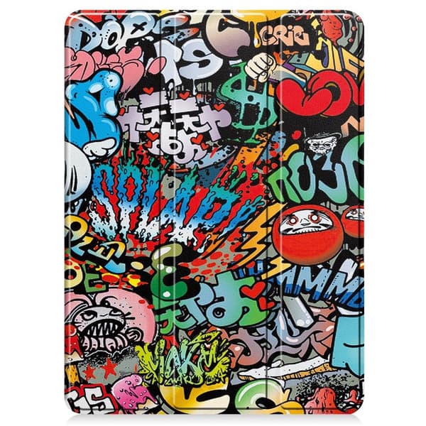 Til iPad Pro 11 (2024) Etui Tre-fold Stativ Tablet Cover med Pen Holder - Graffiti