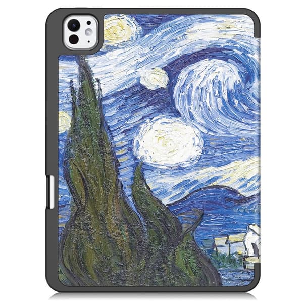 Til iPad Pro 11 (2024) Etui Tre-fold Stativ Tablet Cover med Pen Holder - Painting