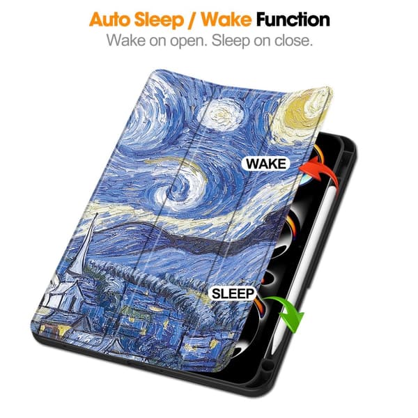 Til iPad Pro 11 (2024) Etui Tre-fold Stativ Tablet Cover med Pen Holder - Painting