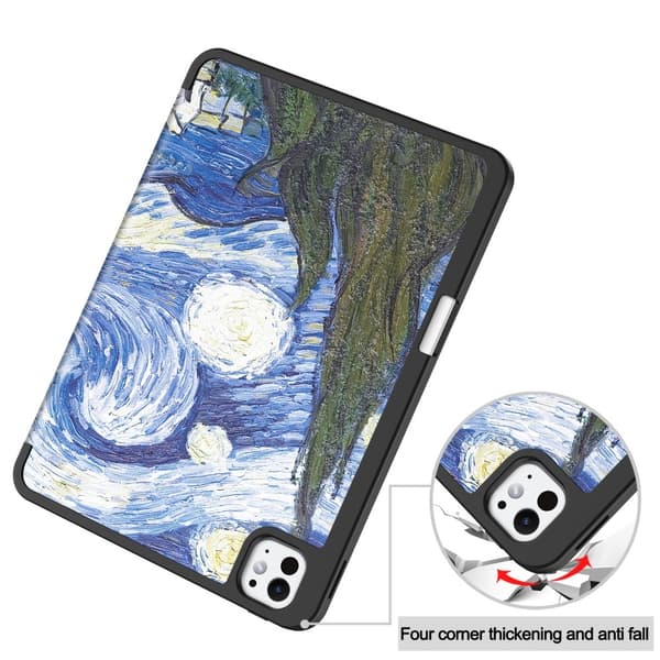 Til iPad Pro 11 (2024) Etui Tre-fold Stativ Tablet Cover med Pen Holder - Painting