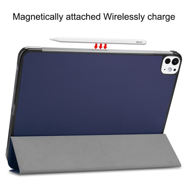 Til iPad Pro 11 (2024) Etui Tre-fold Stativ Tablet Cover - MørkBlå