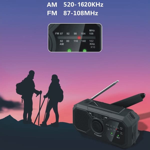 Vær AM/FM-radio Solhåndholdt 1200mAh PowerBank lommelykt
