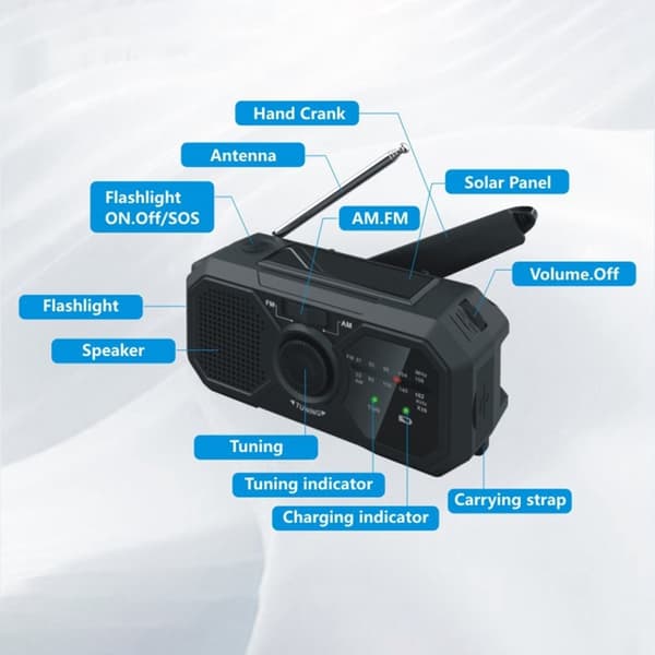 Vær AM/FM-radio Solhåndholdt 1200mAh PowerBank lommelykt