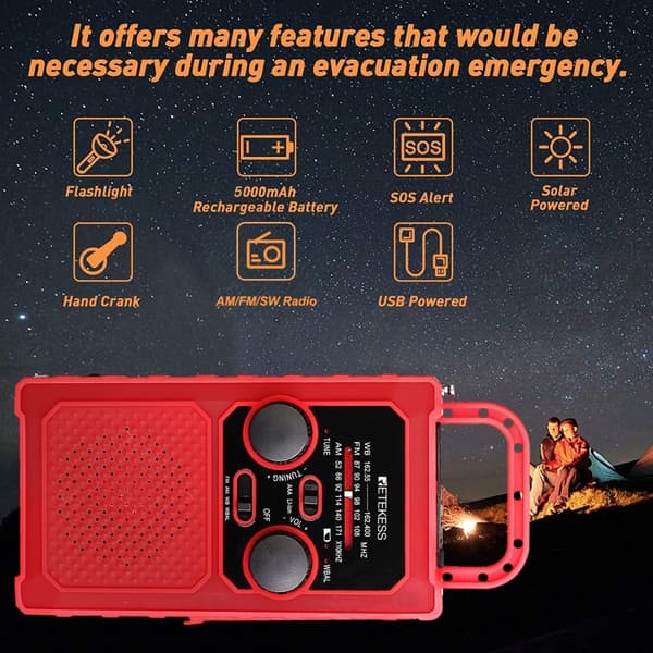 FM/AM/WB/WBAL Radio Håndsving 5000mAh solar lommelygte SOS