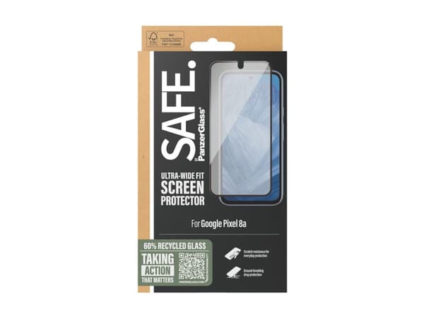 PanzerGlass SAFE95789, Google, GOOGLE PIXEL 8A, naarmuuntumaton, musta, läpinäkyvä, 1 kpl