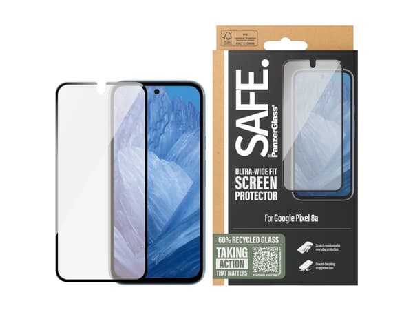 PanzerGlass SAFE95789, Google, GOOGLE PIXEL 8A, naarmuuntumaton, musta, läpinäkyvä, 1 kpl