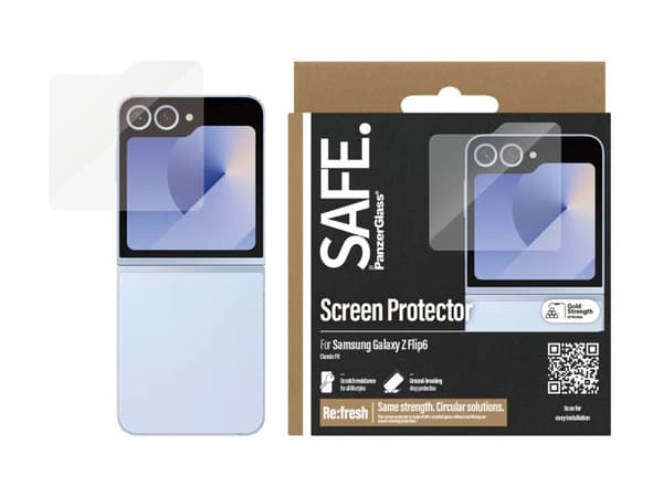 PanzerGlass SAFE. by ® Näytönsuoja Samsung Galaxy Z Flip6 | Classic Fit, Samsung, Samsung, Samsung - Galaxy Z Flip6, Kuiva-asennus, Naarmuuntumaton,