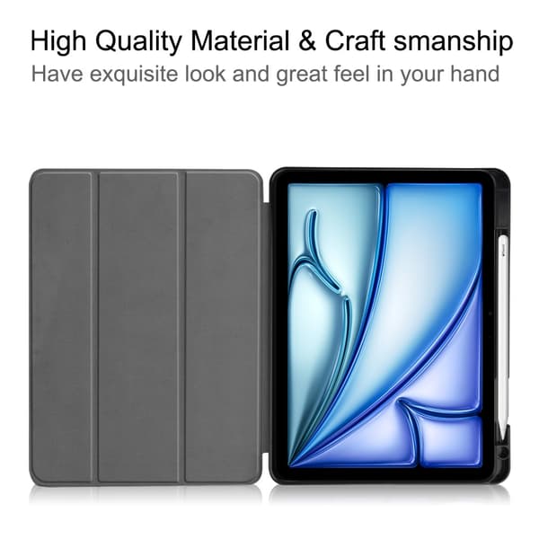 iPad Air 11 6th Gen (2024) Fodral Tri-Fold Med Pencil-hållare Svart