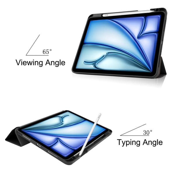 iPad Air 11 6th Gen (2024) Fodral Tri-Fold Med Pencil-hållare Svart