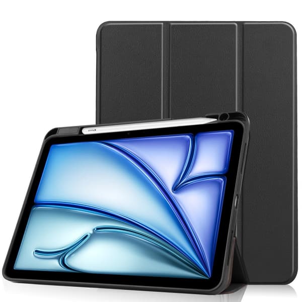iPad Air 11 6th Gen (2024) Fodral Tri-Fold Med Pencil-hållare Svart
