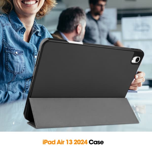 iPad Air 13 1st Gen (2024) Fodral Tri-Fold Med Pencil-hållare Svart