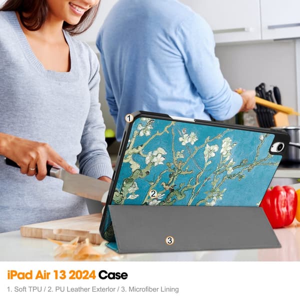 iPad Air 13 1st Gen (2024) Fodral Tri-fold Körsbärsblommor