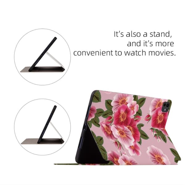 Til iPad Pro 11 (2024) Cover Flip Stativ Smart Tablet Cover - Hvid Blomsterbusk