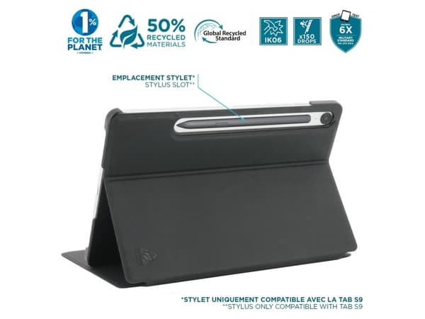 Mobilis RE.LIFE - Vikbart fodral för surfplatta - miljövänlig design, med flik - läderimitation - svart - för Samsung Galaxy Tab S9, Tab S9 FE