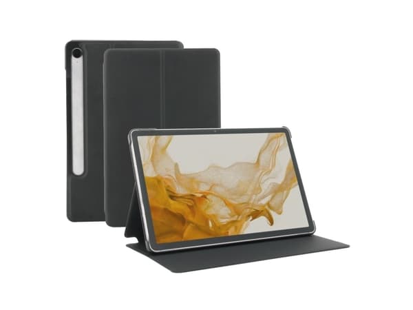 Mobilis RE.LIFE - Vikbart fodral för surfplatta - miljövänlig design, med flik - läderimitation - svart - för Samsung Galaxy Tab S9, Tab S9 FE