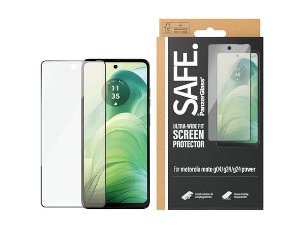 SAFE. by PanzerGlass - Skjermbeskyttelse for mobiltelefon - ultrabred passform - glass - rammefarge svart - for Motorola Moto G04, G24, G24 Power