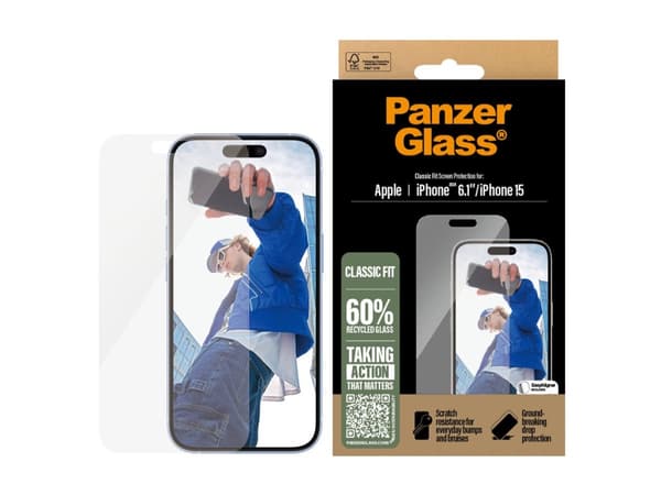 PanzerGlass - Skjermbeskyttelse for mobiltelefon - klassisk passform - glass - for Apple iPhone 15, 16