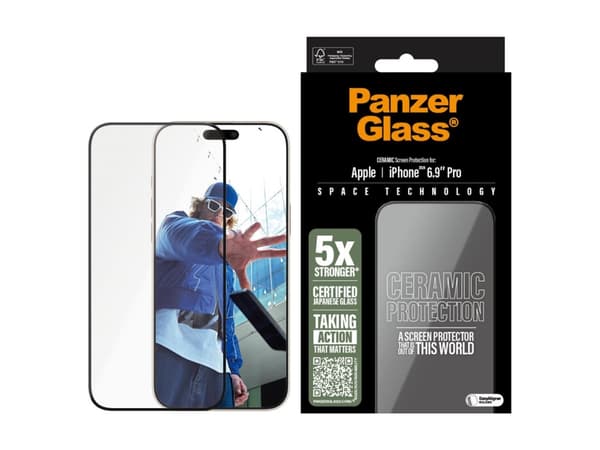 PanzerGlass - Skjermbeskyttelse for mobiltelefon - ultrabred passform - glass - rammefarge svart - for Apple iPhone 16 Pro Max
