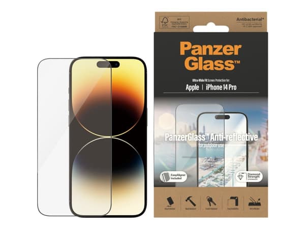 PanzerGlass - Skjermbeskyttelse for mobiltelefon - ultrabred passform - glass - rammefarge svart - for Apple iPhone 14 Pro