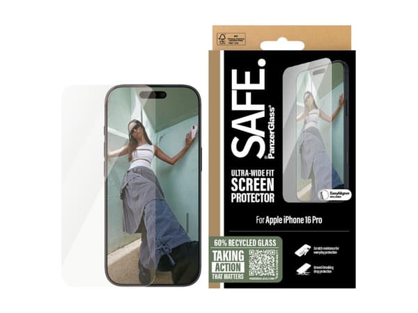 SAFE. by PanzerGlass - Skjermbeskyttelse for mobiltelefon - ultrabred passform - glass - for Apple iPhone 16 Pro