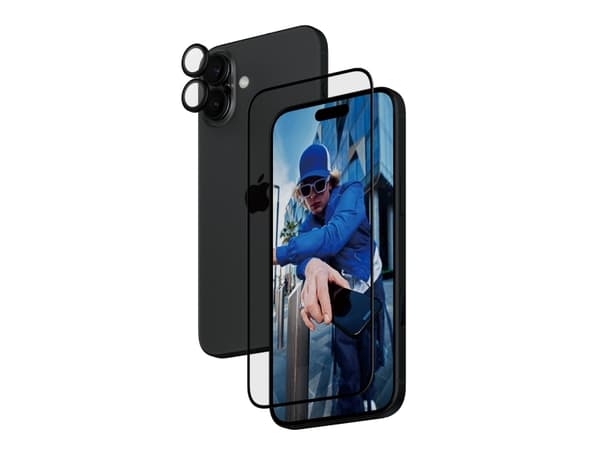 PanzerGlass - Skjermbeskyttelse for mobiltelefon - 2 in 1 - glass - rammefarge svart - for Apple iPhone 15 Plus, 16 Plus