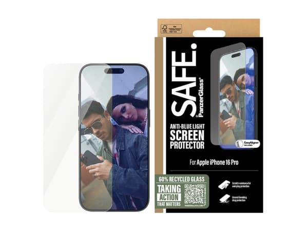 SAFE. by PanzerGlass - Skärmskydd för mobiltelefon - anti-blått ljus, ultrabred passform - glas - för Apple iPhone 16 Pro