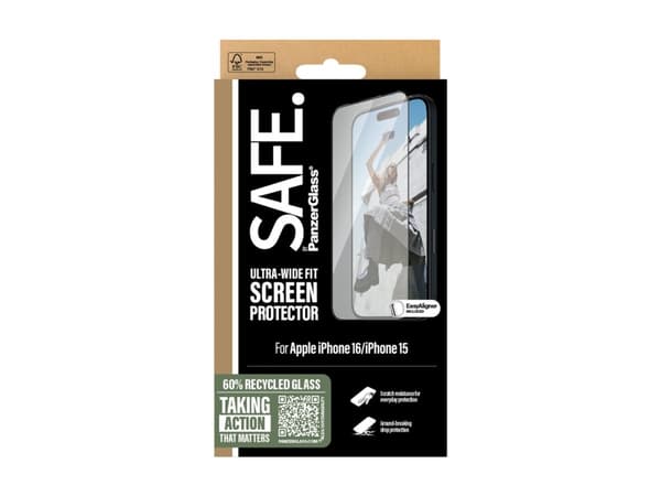 SAFE. by PanzerGlass - Skärmskydd för mobiltelefon - ultrabred passning - glas - ramfärg svart - för Apple iPhone 15, 16
