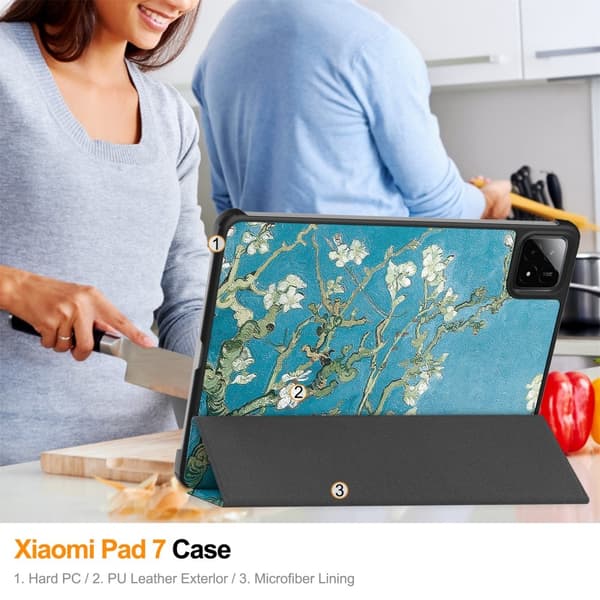 Slim Fit Cover Case til Xiaomi Pad 7 Auto Wake / Sleep - Apricot Blossom