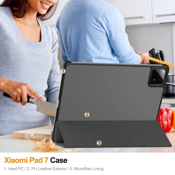 Slim Fit Dekselveske til Xiaomi Pad 7 Auto Wake/Sleep - Grå