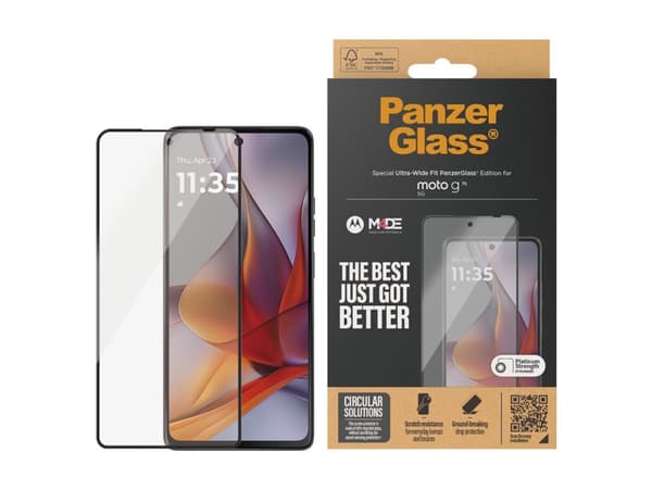 PanzerGlass - Skärmskydd för mobiltelefon - ultrabred passning - glas - ramfärg svart - för Motorola Moto G75