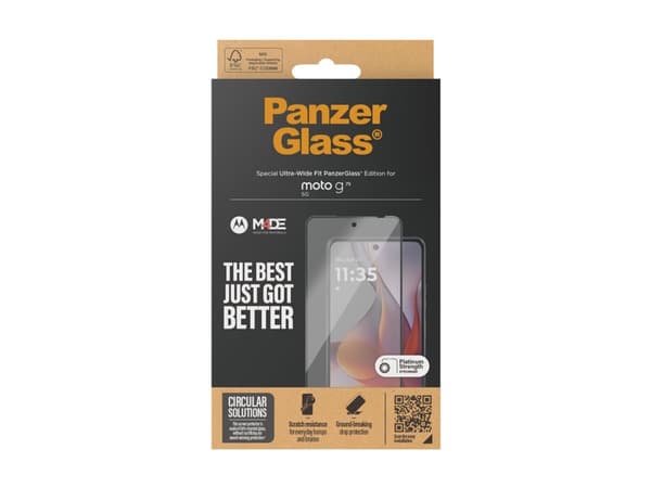 PanzerGlass - Skärmskydd för mobiltelefon - ultrabred passning - glas - ramfärg svart - för Motorola Moto G75
