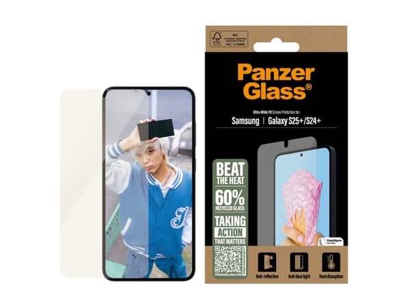 PanzerGlass - Skärmskydd för mobiltelefon - ultrabred passning - glas - för Samsung Galaxy S25+