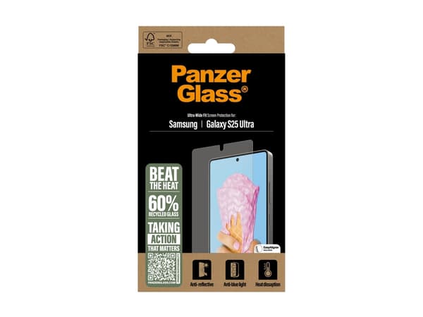 PanzerGlass - Skjermbeskyttelse for mobiltelefon - ultra-bred passform, alt-i-ett - glass - rammefarge svart - for Samsung Galaxy S25 Ultra