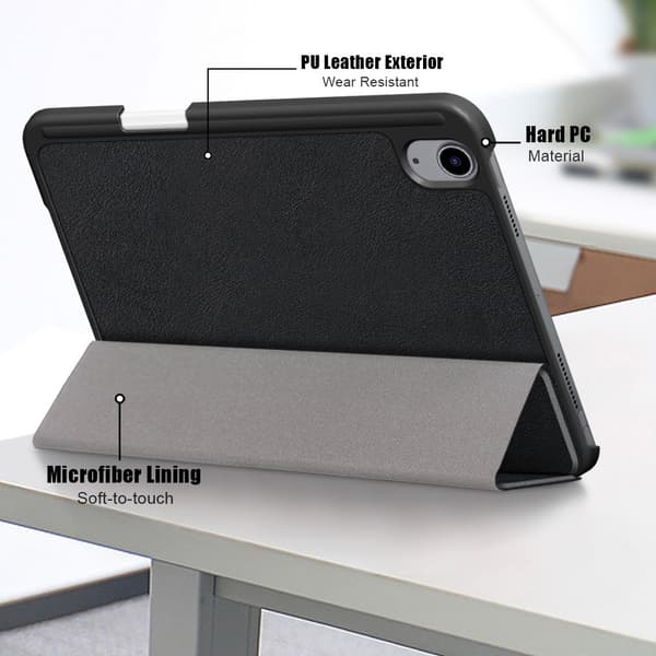 iPad Mini 6th Gen (2021) Fodral Tri-Fold Med Pencil-hållare Svart