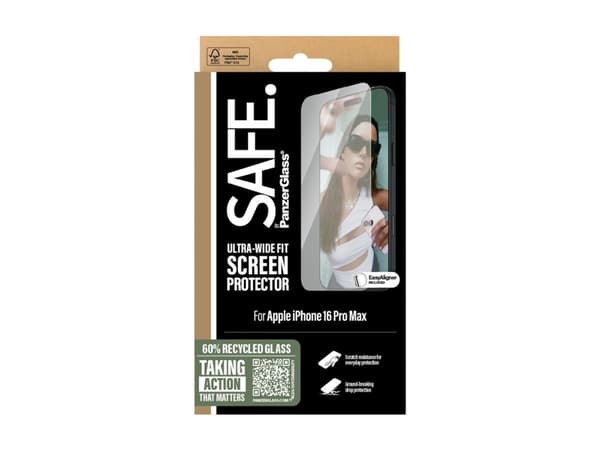 SAFE. by PanzerGlass - Skjermbeskyttelse for mobiltelefon - ultrabred passform - glass - for Apple iPhone 16 Pro Max