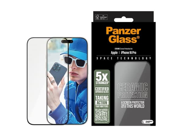PanzerGlass Ceramic Protection - Skärmskydd för mobiltelefon - ultrabred passning - glas - ramfärg svart - för Apple iPhone 16 Pro