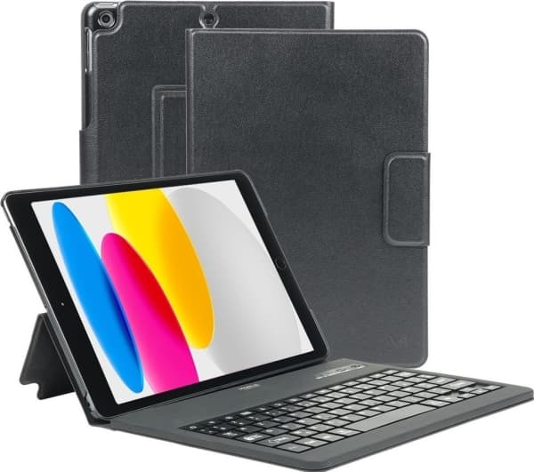 Mobilis Origine - Tastatur og folioveske (foliobeskyttelsesveske) - trådløs - Bluetooth - AZERTY - Fransk - svart tastatur, svart boks - for Apple 10