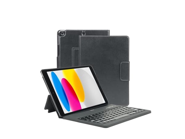 Mobilis Origine - Tastatur og folioveske (foliobeskyttelsesveske) - trådløs - Bluetooth - AZERTY - Fransk - svart tastatur, svart boks - for Apple 10