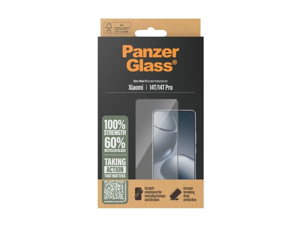 PanzerGlass - Skjermbeskyttelse for mobiltelefon - ultrabred passform - glass - rammefarge svart - for Xiaomi 14T Pro