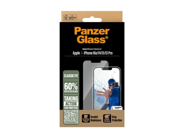 PanzerGlass - Skärmskydd för mobiltelefon - klassisk passform med EasyAligner - glas - For Iphone 16e /14/13/13 Pro