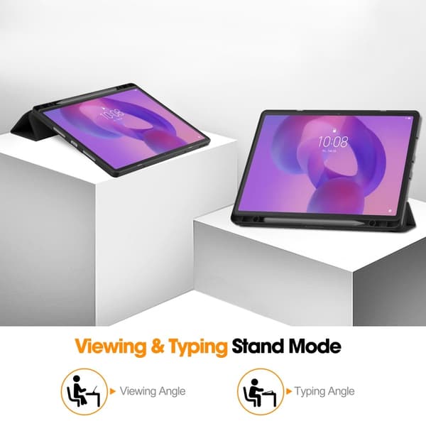 For Lenovo Idea Tab Pro Case Tri-Fold stativdeksel med penneholder - svart